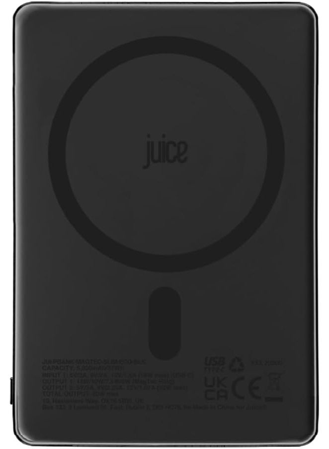 جوس بنك طاقة لاسلكي مغناطيسي Juice Slim بسعة 5000 مللي أمبير/ساعة - شحن لاسلكي بقوة 15 وات، شحن سريع USB-C، بطارية محمولة لأجهزة iPhone وأجهزة Qi - أسود - Image 3